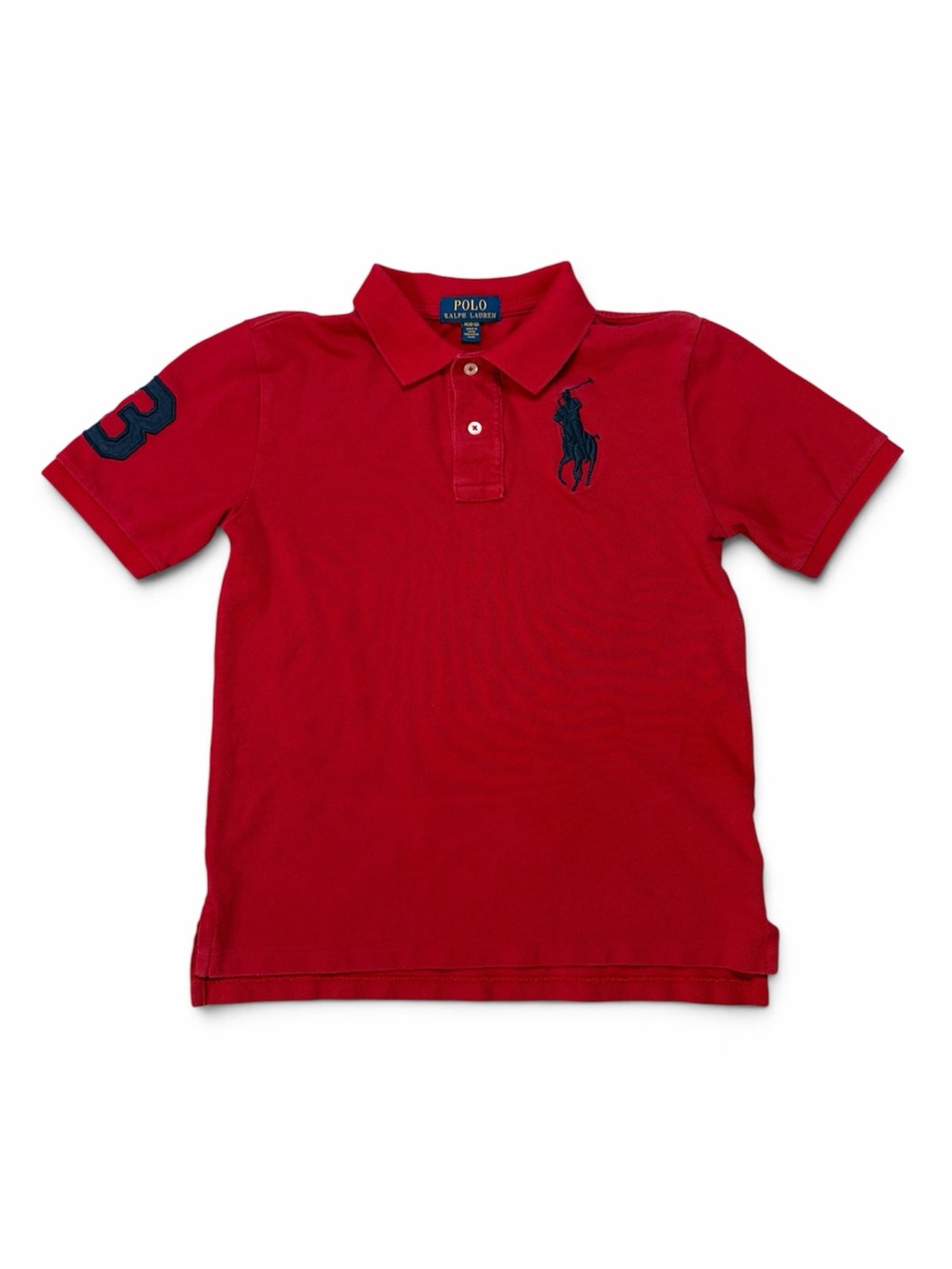 Polo Ralph Lauren Big Pony Boys M 10–12 Red Polo Shirt Navy No. 3 Cotton